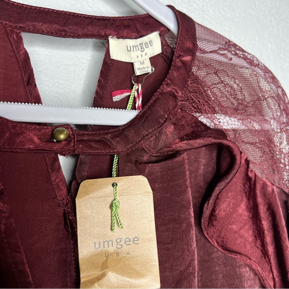 NEW Umgee Satin & Lace Long Sleeve Short Burgundy Holiday Party Dress Sz M - Picture 11 of 11